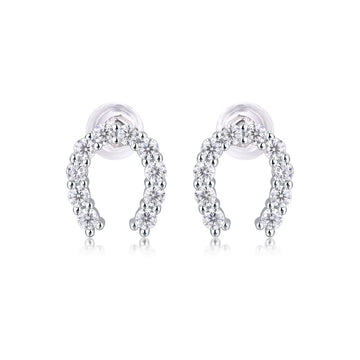 0.6 CT Moissanite Horseshoe Stud Earrings in 18K White Gold Plated Sterling Silver#0