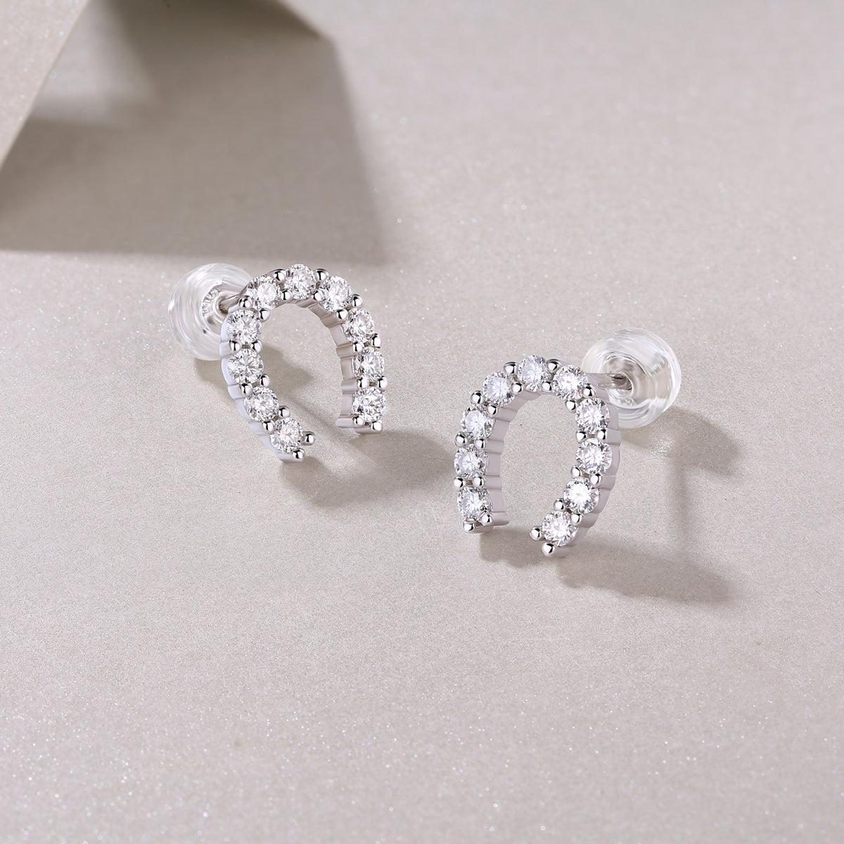 0.6 CT Moissanite Horseshoe Stud Earrings in 18K White Gold Plated Sterling Silver#3