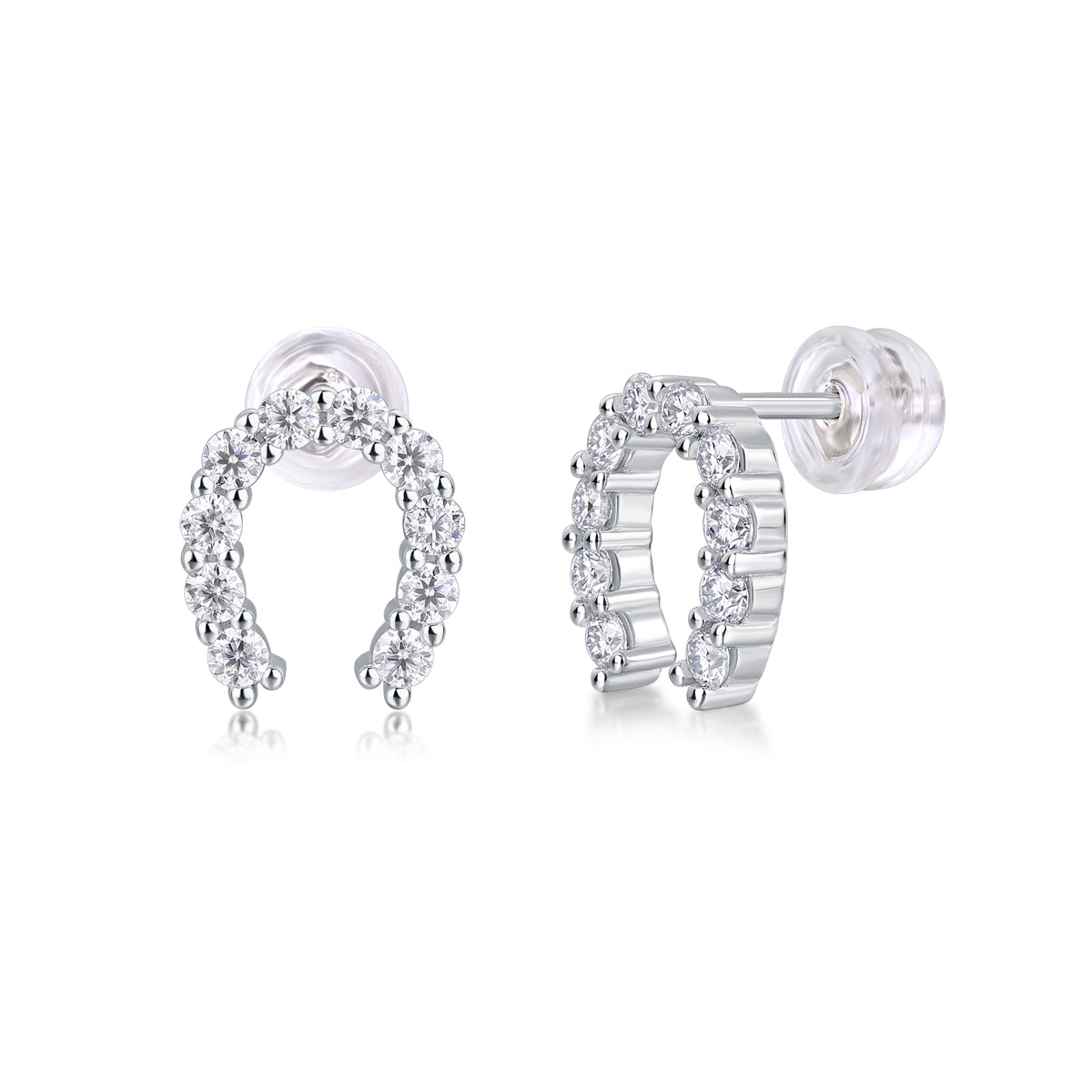 0.6 CT Moissanite Horseshoe Stud Earrings in 18K White Gold Plated Sterling Silver#1