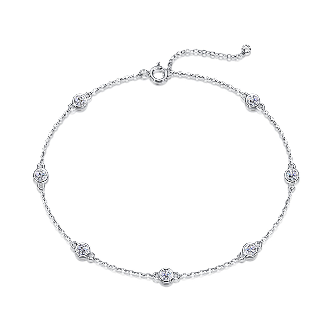 0.7 CT Round Cut Moissanite Dancing Bubble Bracelet in 18K White Gold Plated Sterling Silver#0