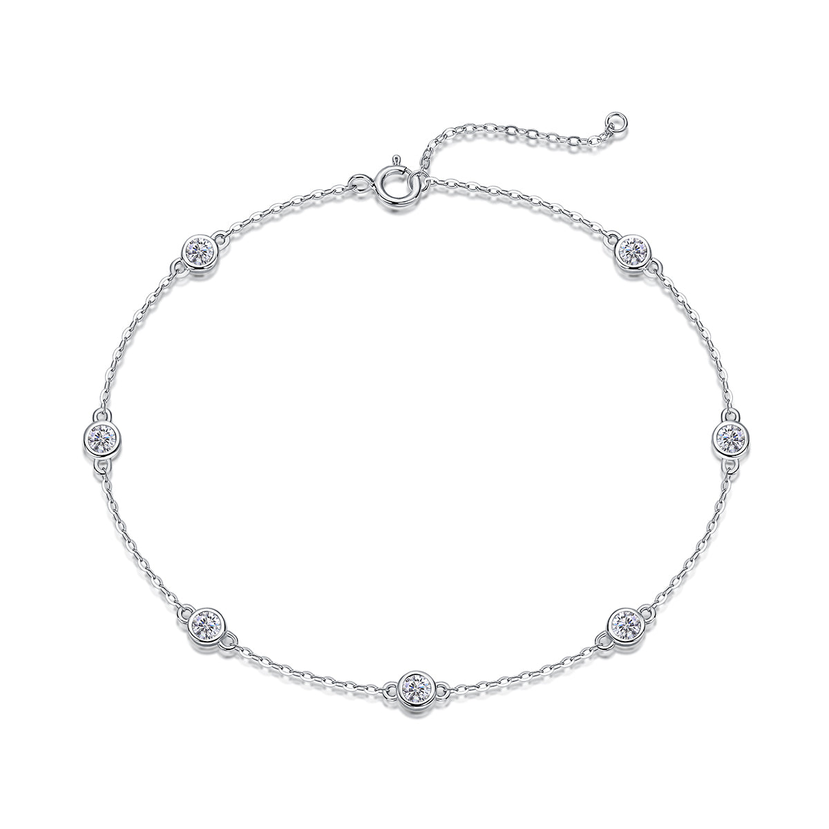 0.7 CT Round Cut Moissanite Dancing Bubble Bracelet in 18K White Gold Plated Sterling Silver#0