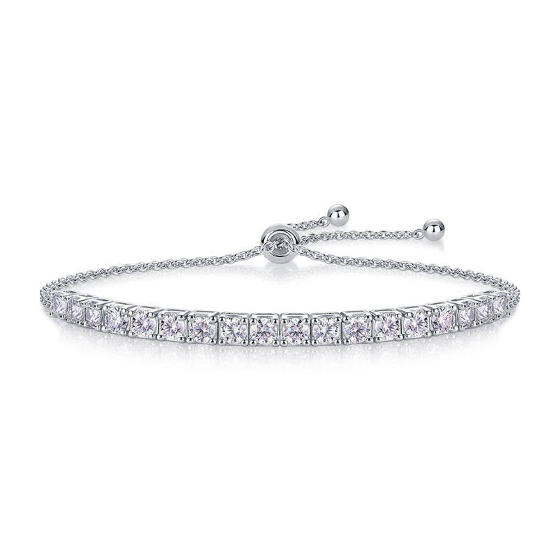Moissanite Adjustable Bracelet in 18K White Gold Plated Sterling Silver#0