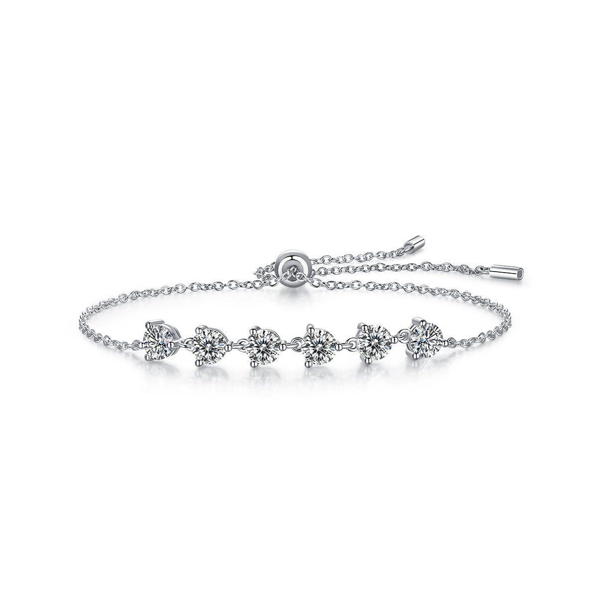 3.0 CT Round Cut Moissanite Adjustable Bracelet in 18K White Gold Plated Sterling Silver#1
