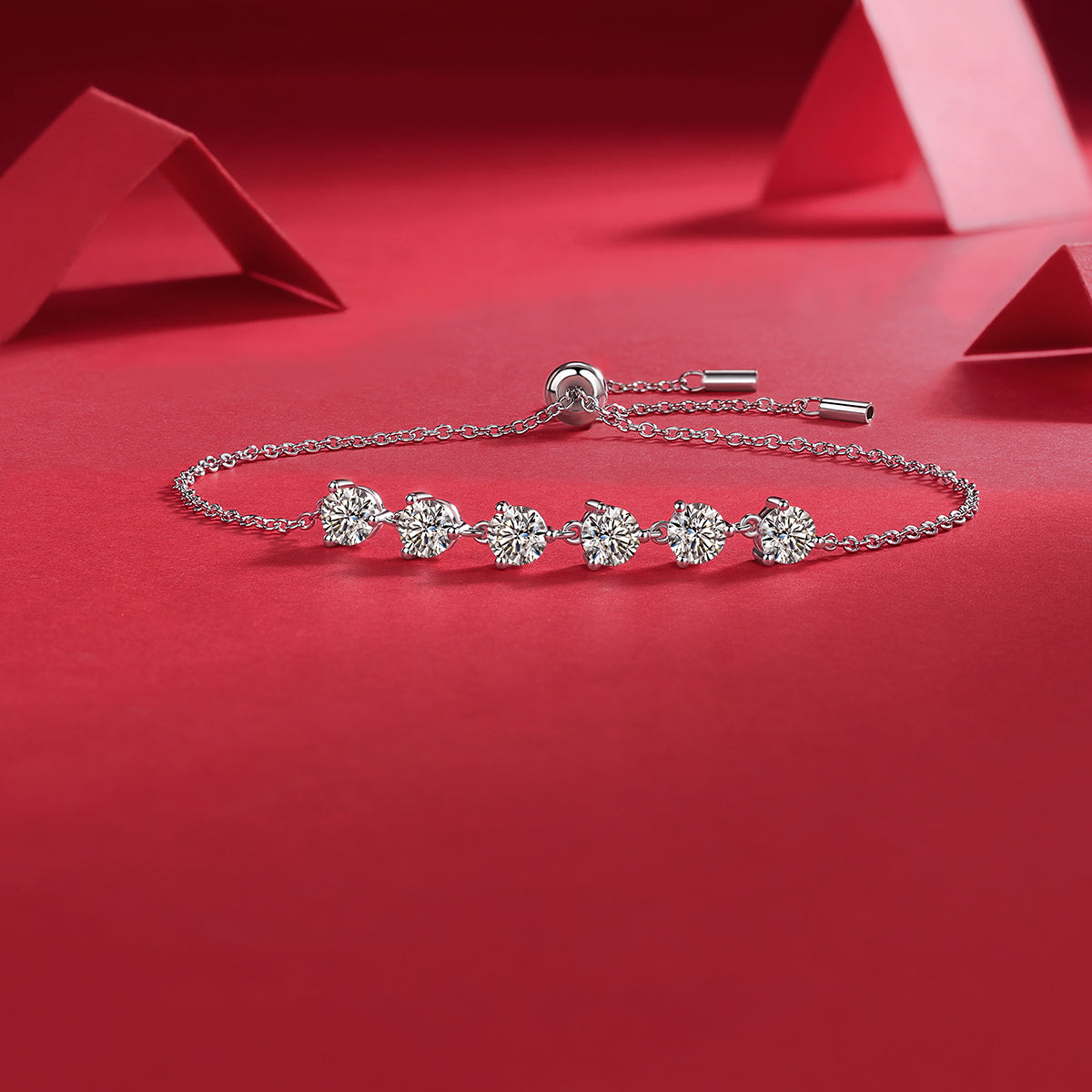 3.0 CT Round Cut Moissanite Adjustable Bracelet in 18K White Gold Plated Sterling Silver#3