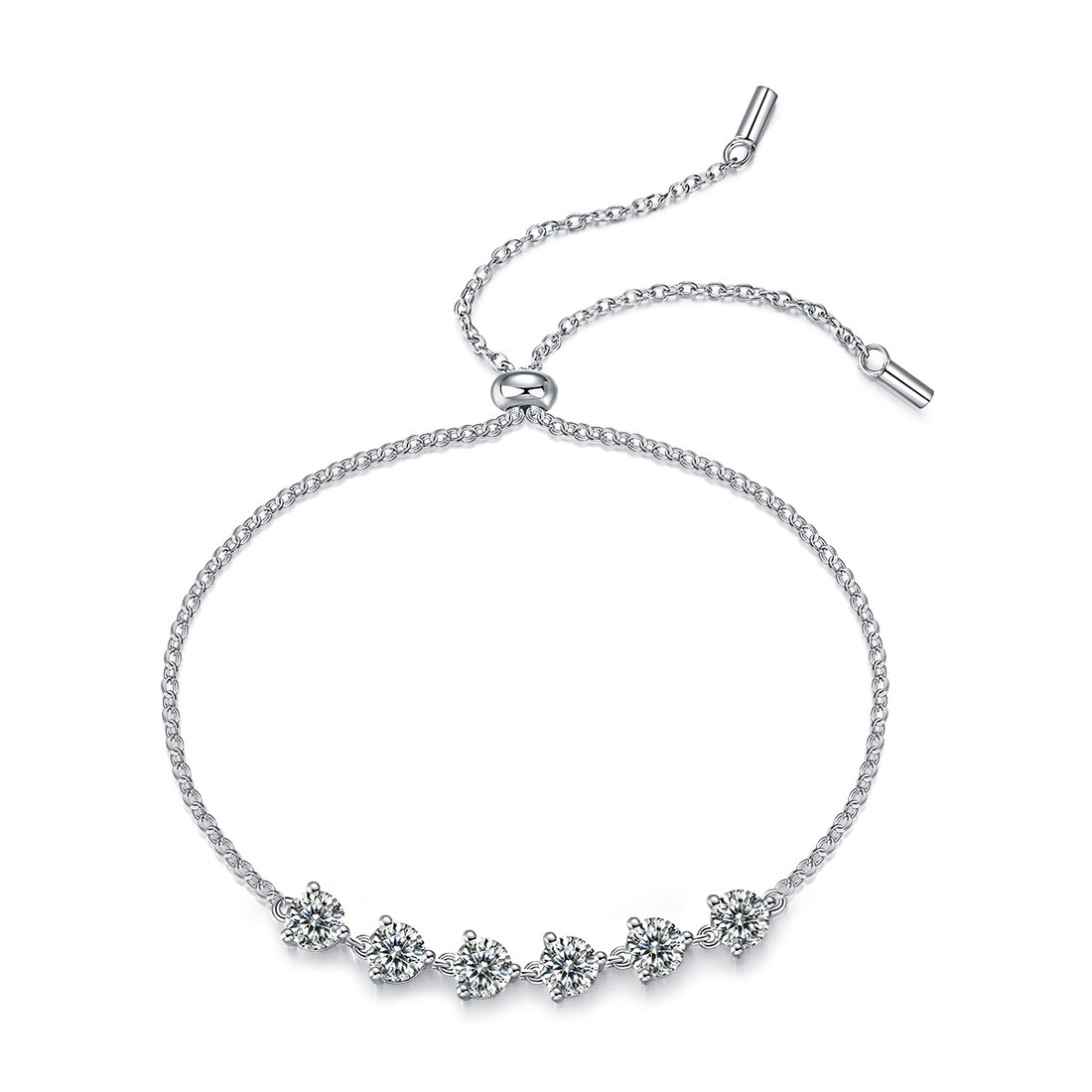 3.0 CT Round Cut Moissanite Adjustable Bracelet in 18K White Gold Plated Sterling Silver#0