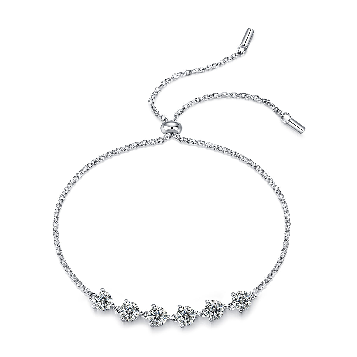 3.0 CT Round Cut Moissanite Adjustable Bracelet in 18K White Gold Plated Sterling Silver#0