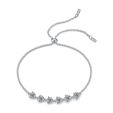 3.0 CT Round Cut Moissanite Adjustable Bracelet in 18K White Gold Plated Sterling Silver#0