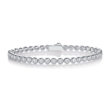 Bezel Set Round Cut Moissanite Tennis Bracelet (2.5mm Each) in 18K White Gold Plated Sterling Silver#0