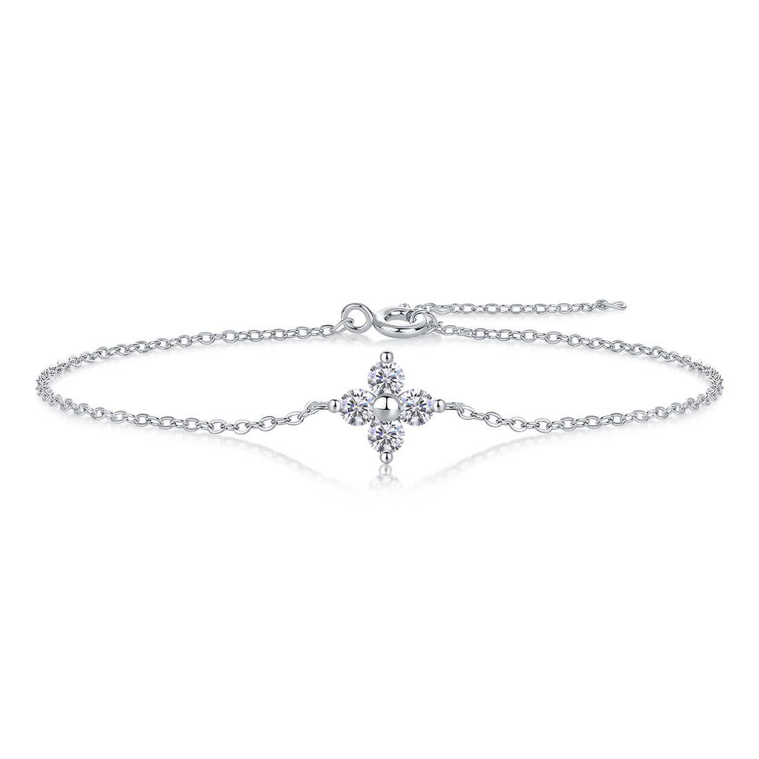 0.4 CT Moissanite Clover Bracelet in 18K White Gold Plated Sterling Silver#0