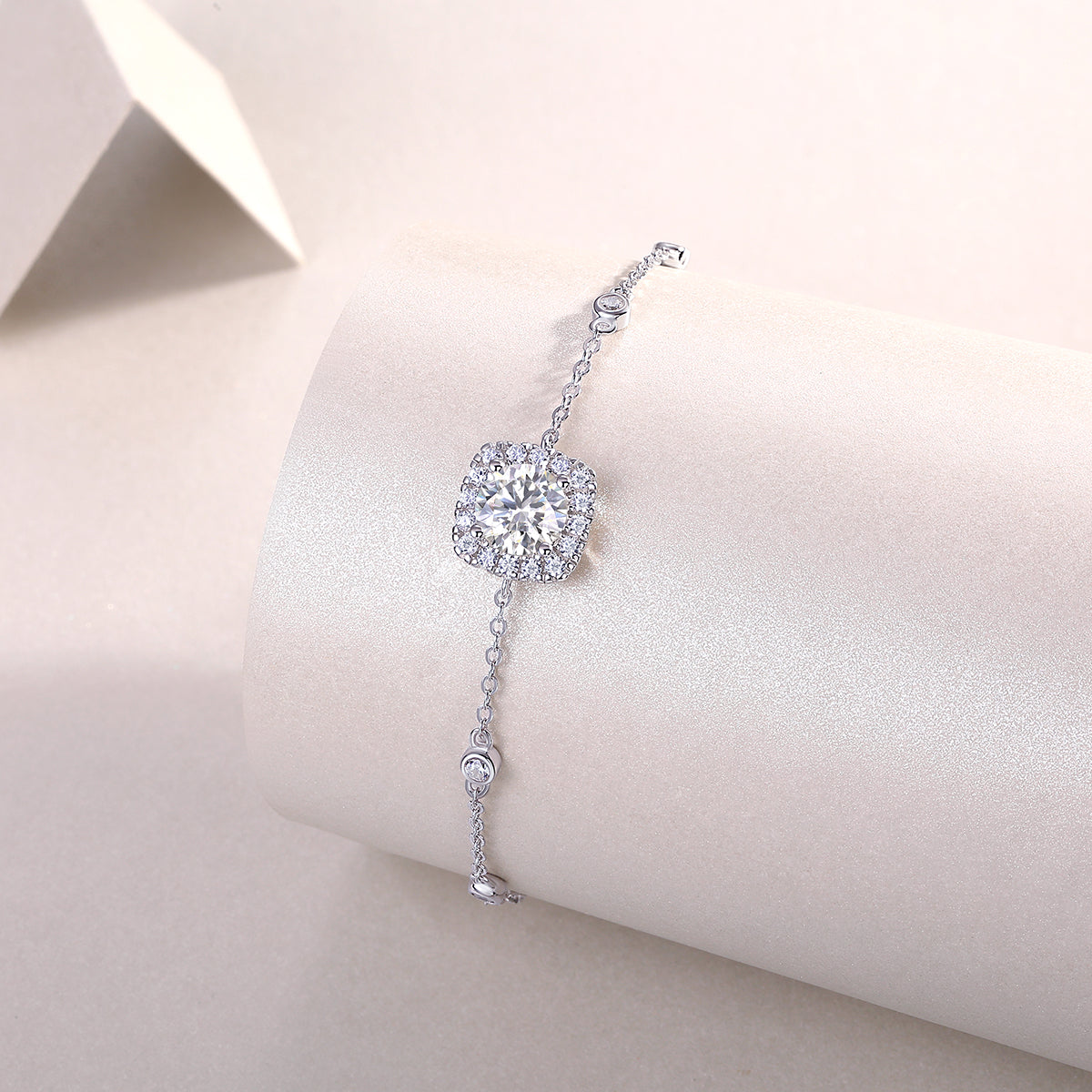 1.0 CT Round Cut Moissanite Bracelet in 18K White Gold Plated Sterling Silver#3