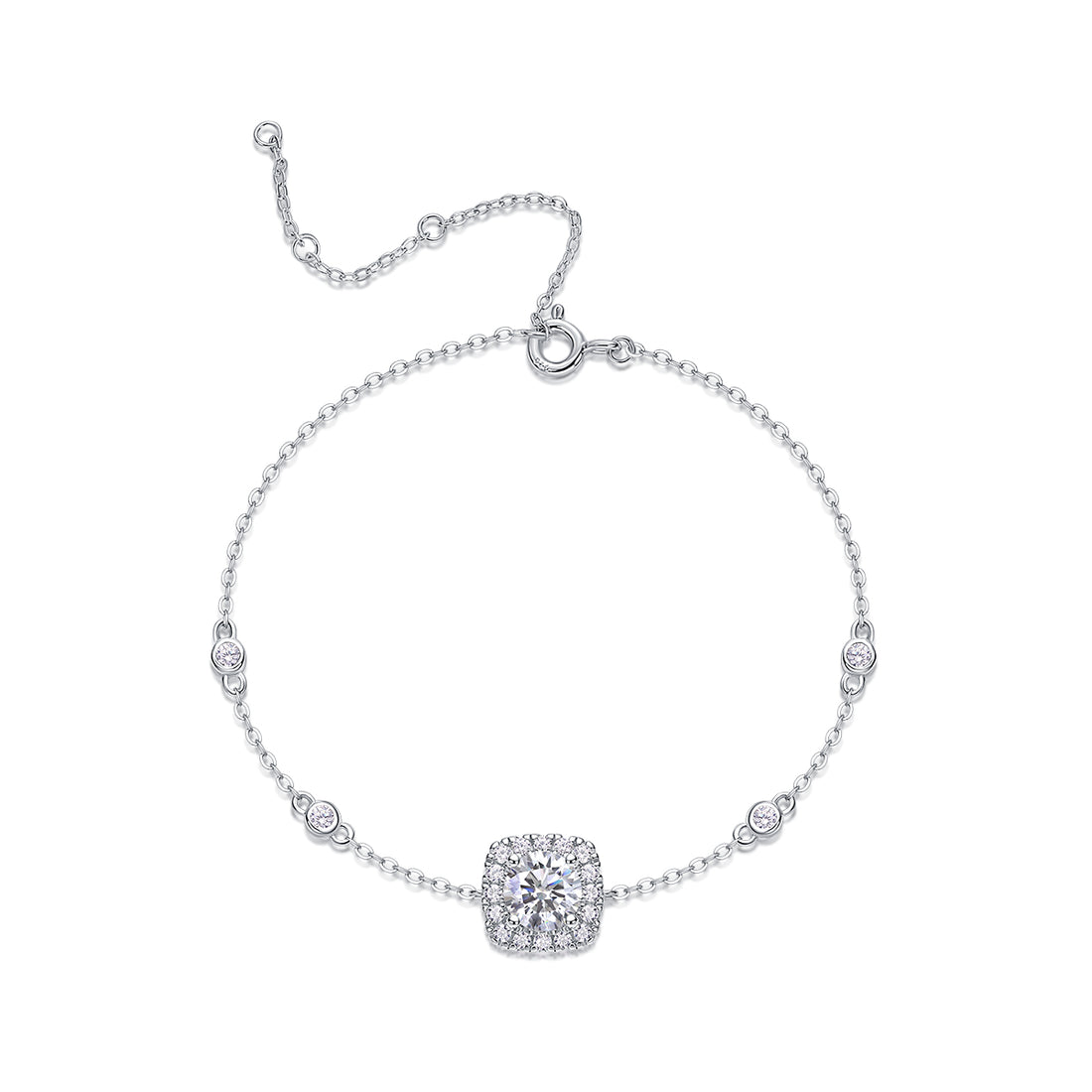 1.0 CT Round Cut Moissanite Bracelet in 18K White Gold Plated Sterling Silver#0