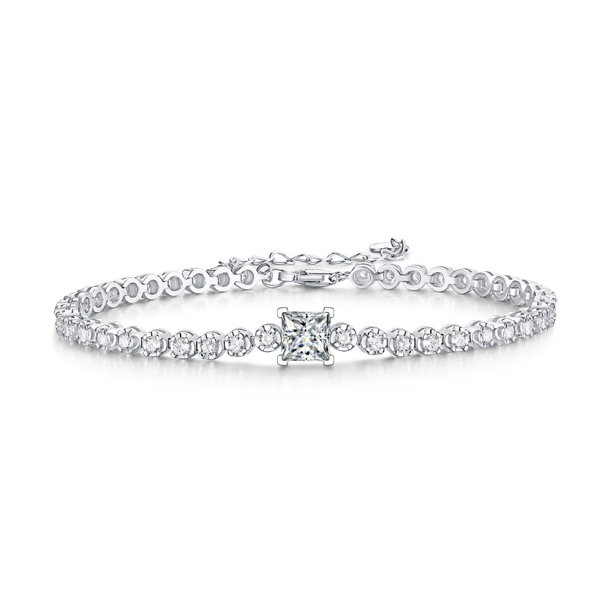 1.0 CT Princess Cut Moissanite Bracelet in 18K White Gold Plated Sterling Silver#1
