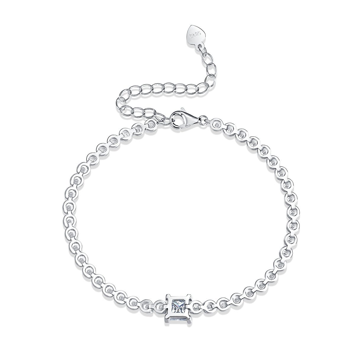 1.0 CT Princess Cut Moissanite Bracelet in 18K White Gold Plated Sterling Silver#2