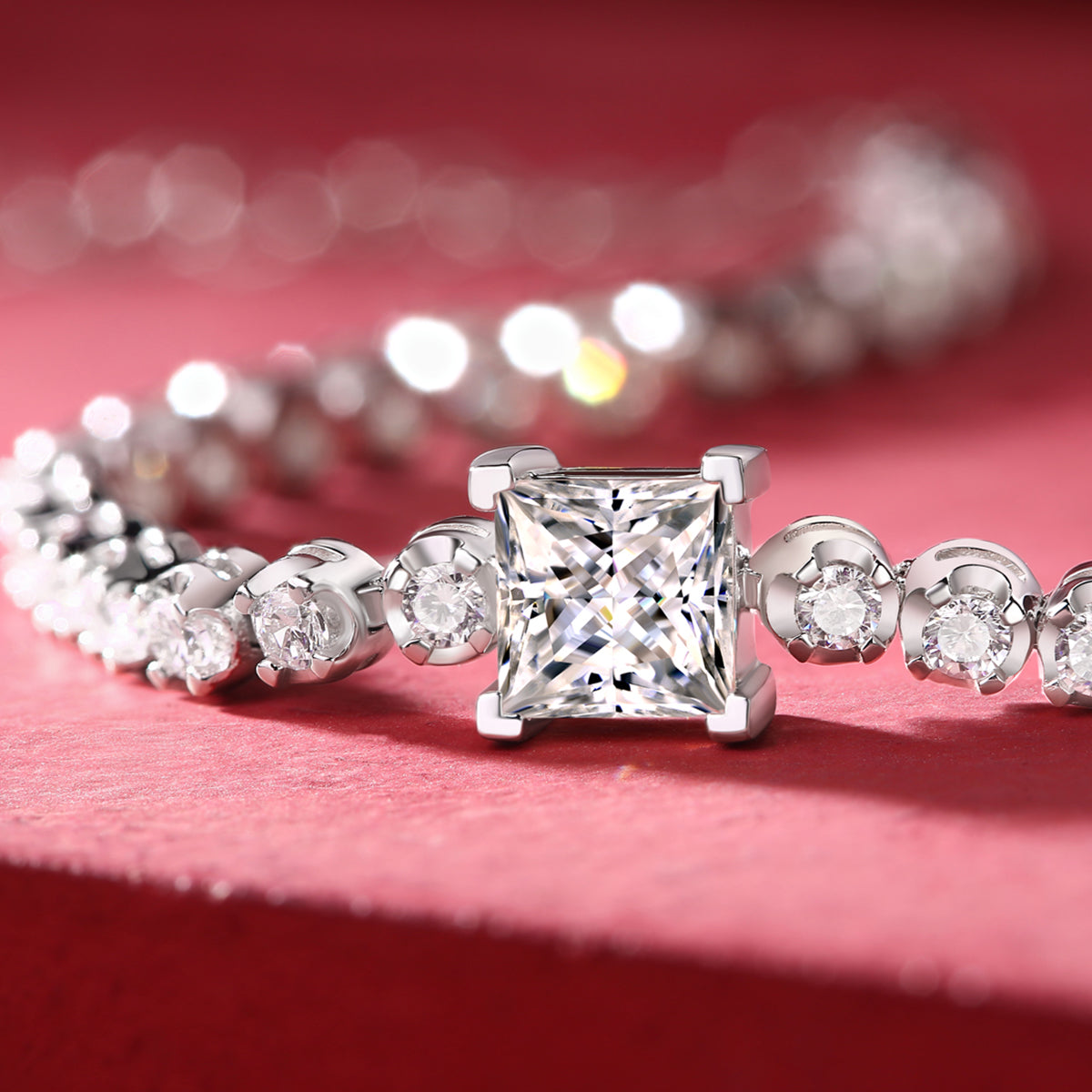 1.0 CT Princess Cut Moissanite Bracelet in 18K White Gold Plated Sterling Silver#5