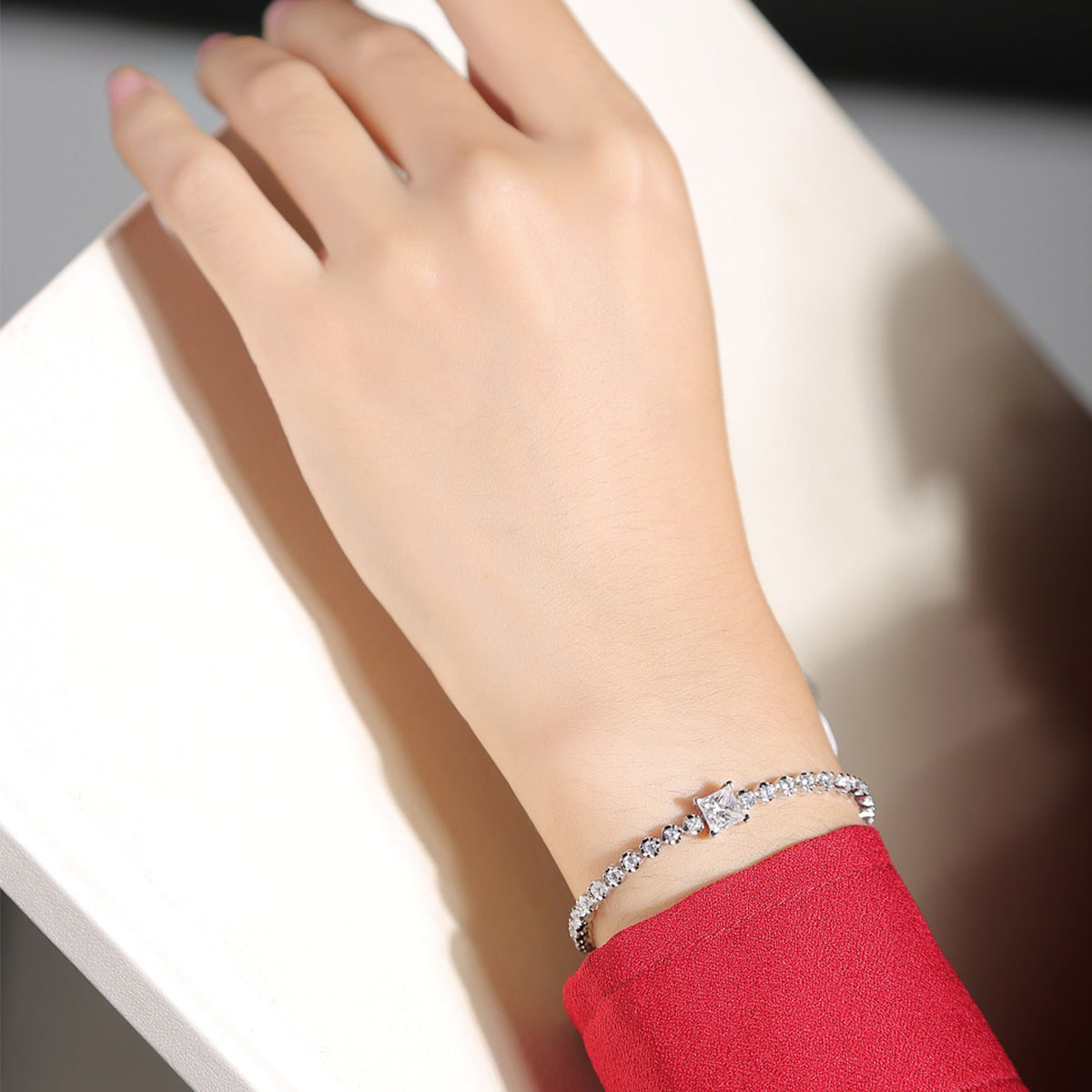 1.0 CT Princess Cut Moissanite Bracelet in 18K White Gold Plated Sterling Silver#3