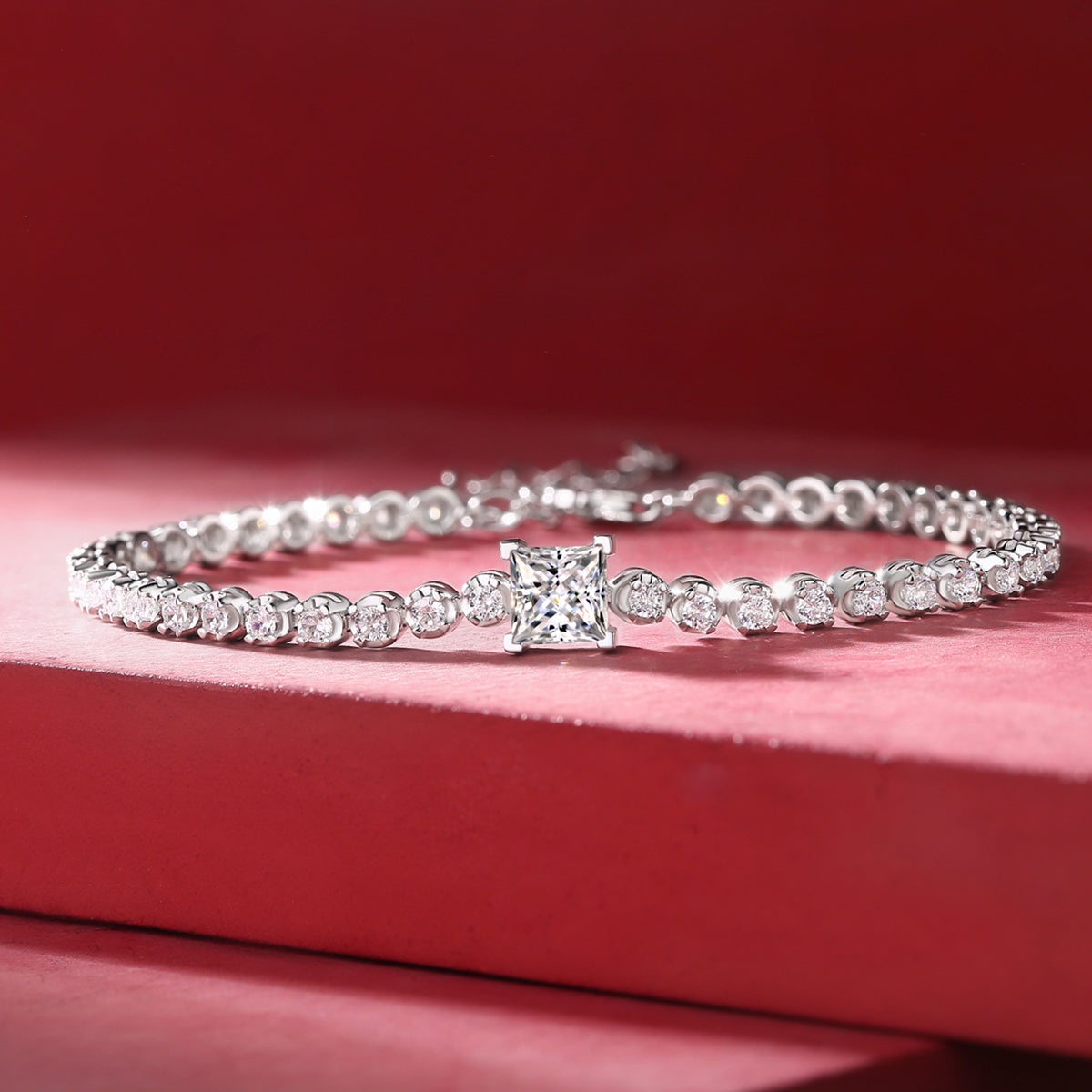 1.0 CT Princess Cut Moissanite Bracelet in 18K White Gold Plated Sterling Silver#4