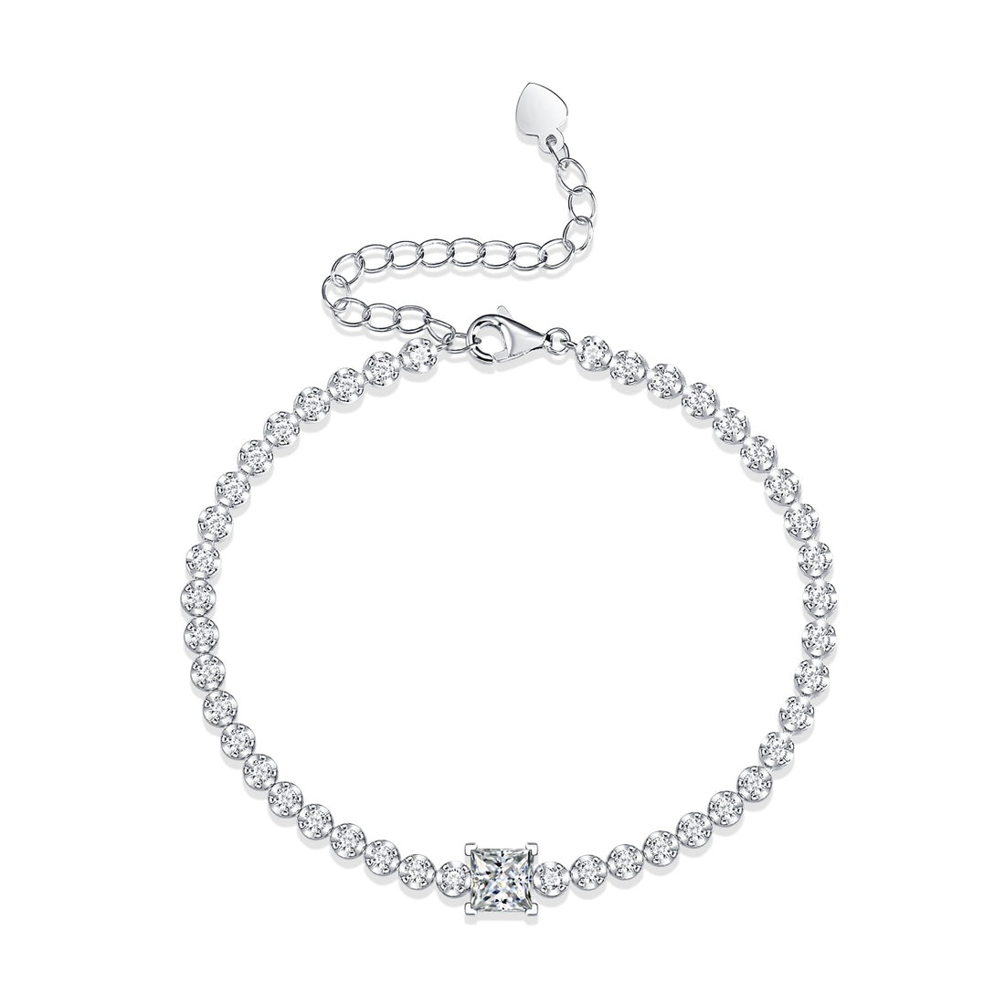 1.0 CT Princess Cut Moissanite Bracelet in 18K White Gold Plated Sterling Silver#0