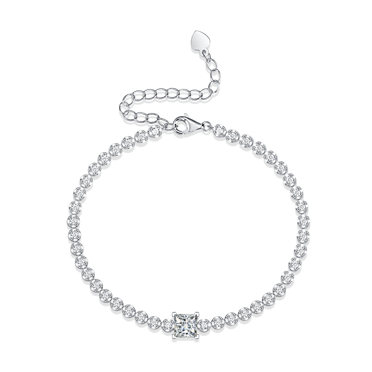 1.0 CT Princess Cut Moissanite Bracelet in 18K White Gold Plated Sterling Silver#0