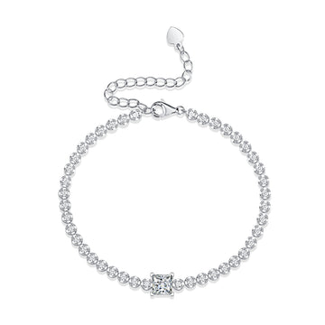 1.0 CT Princess Cut Moissanite Bracelet in 18K White Gold Plated Sterling Silver#0