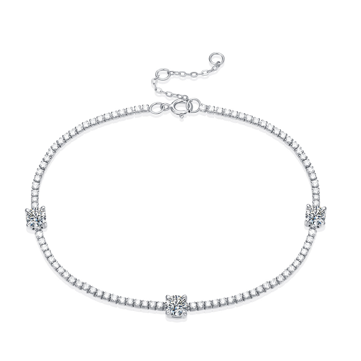 0.3 CT Main Stone Round Cut Moissanite Bracelet in 18K White Gold Plated Sterling Silver#0
