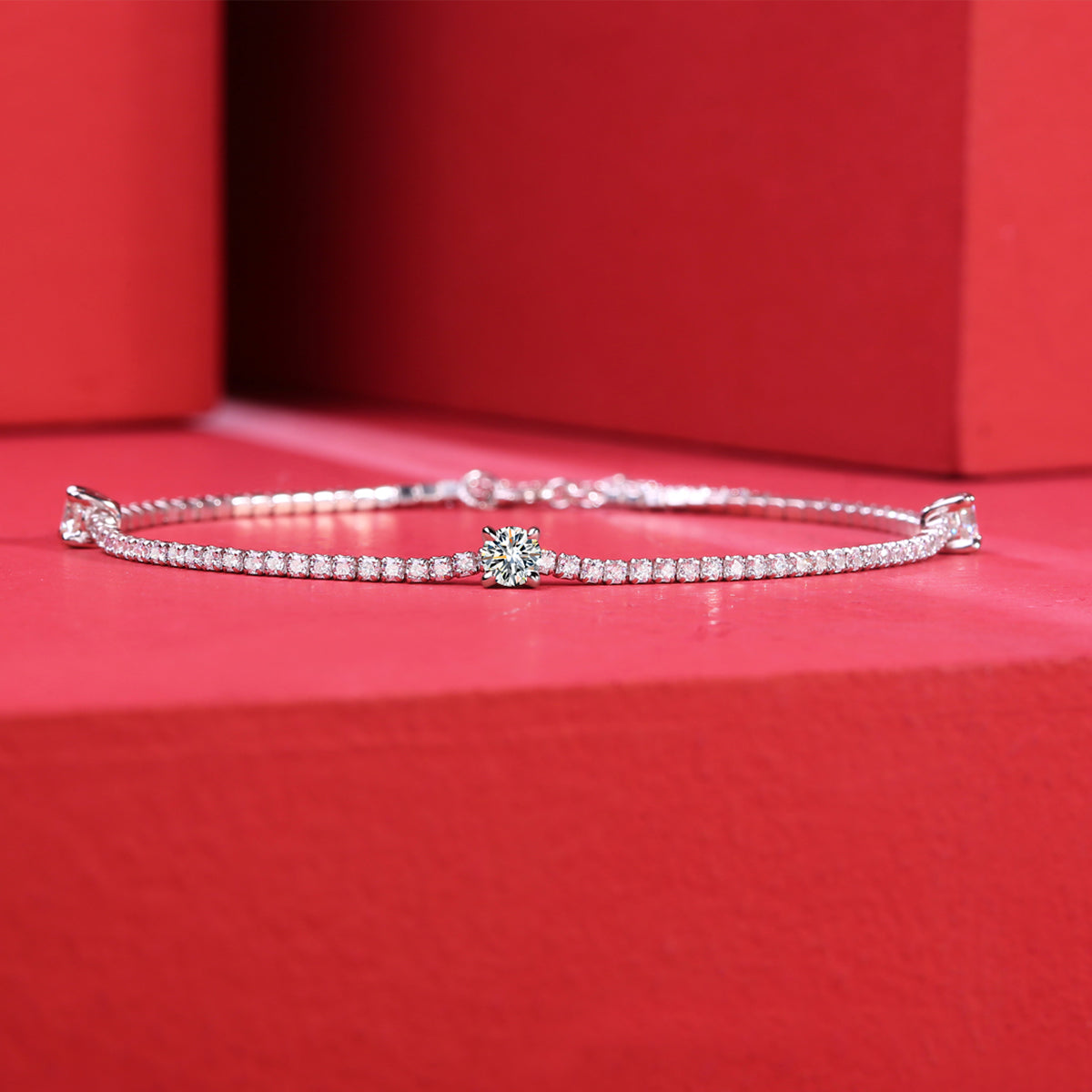 0.3 CT Main Stone Round Cut Moissanite Bracelet in 18K White Gold Plated Sterling Silver#4