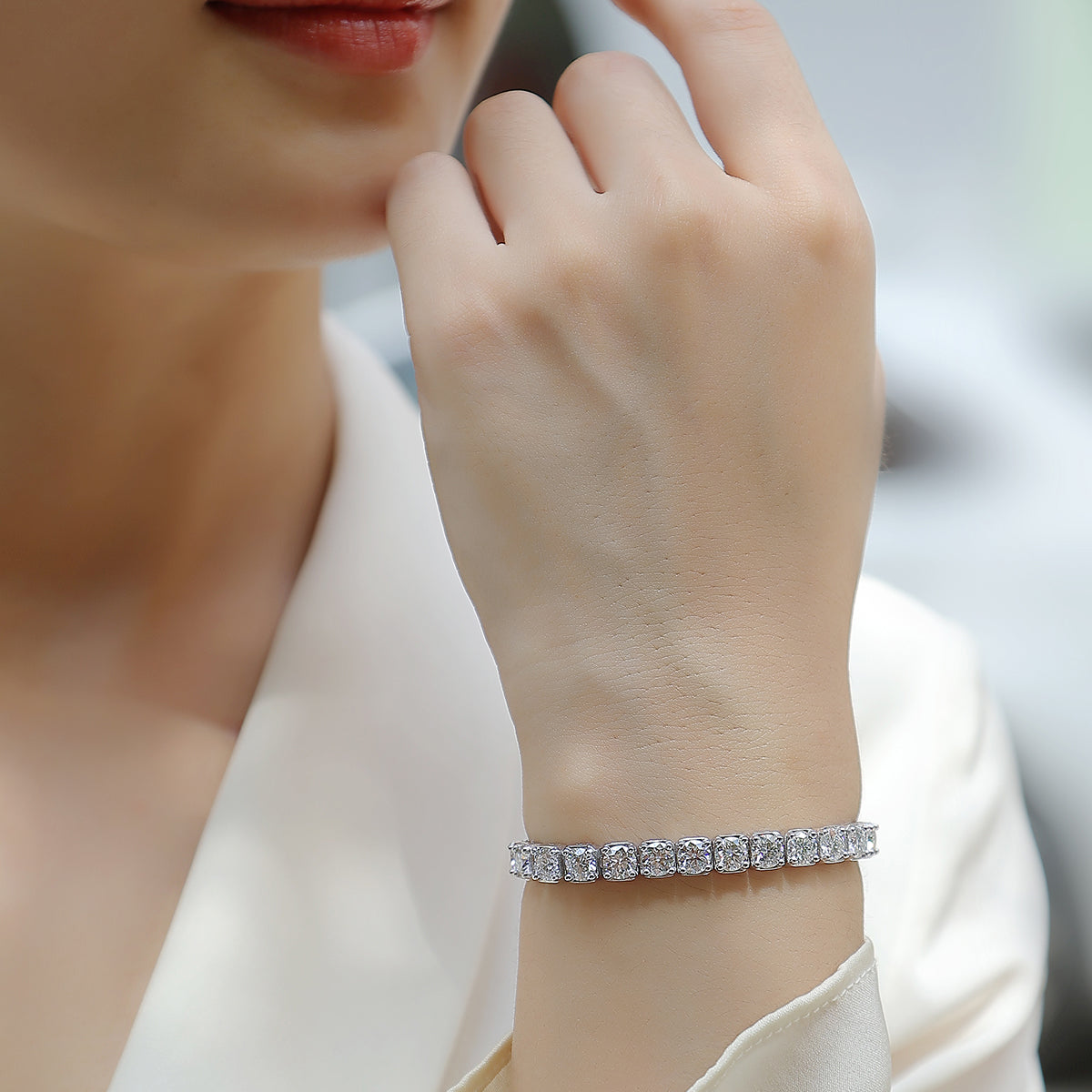 Moissanite Adjustable Bracelet in 18K White Gold Plated Sterling Silver#5