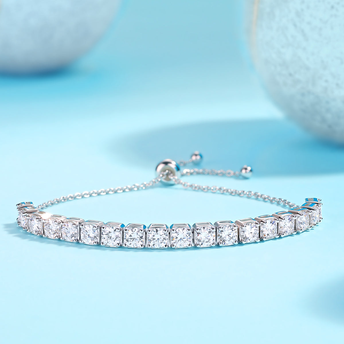 Moissanite Adjustable Bracelet in 18K White Gold Plated Sterling Silver#2