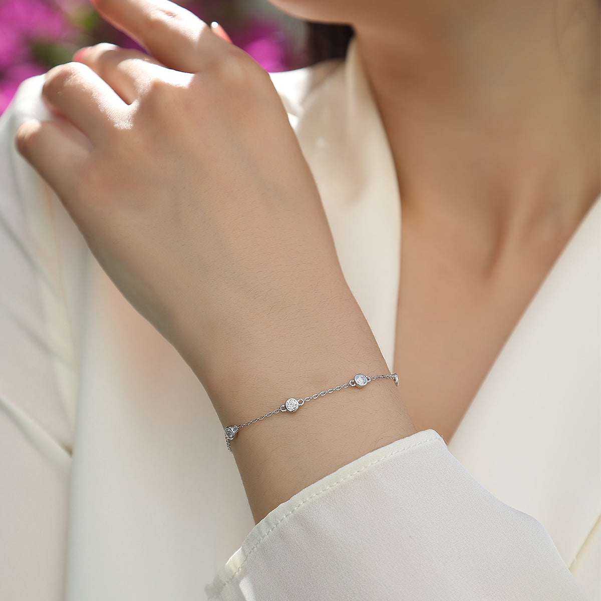 0.7 CT Round Cut Moissanite Dancing Bubble Bracelet in 18K White Gold Plated Sterling Silver#5