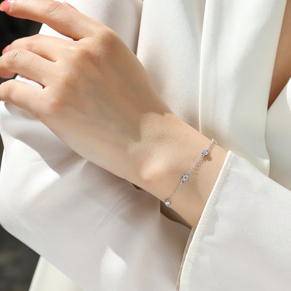 0.7 CT Round Cut Moissanite Dancing Bubble Bracelet in 18K White Gold Plated Sterling Silver#6
