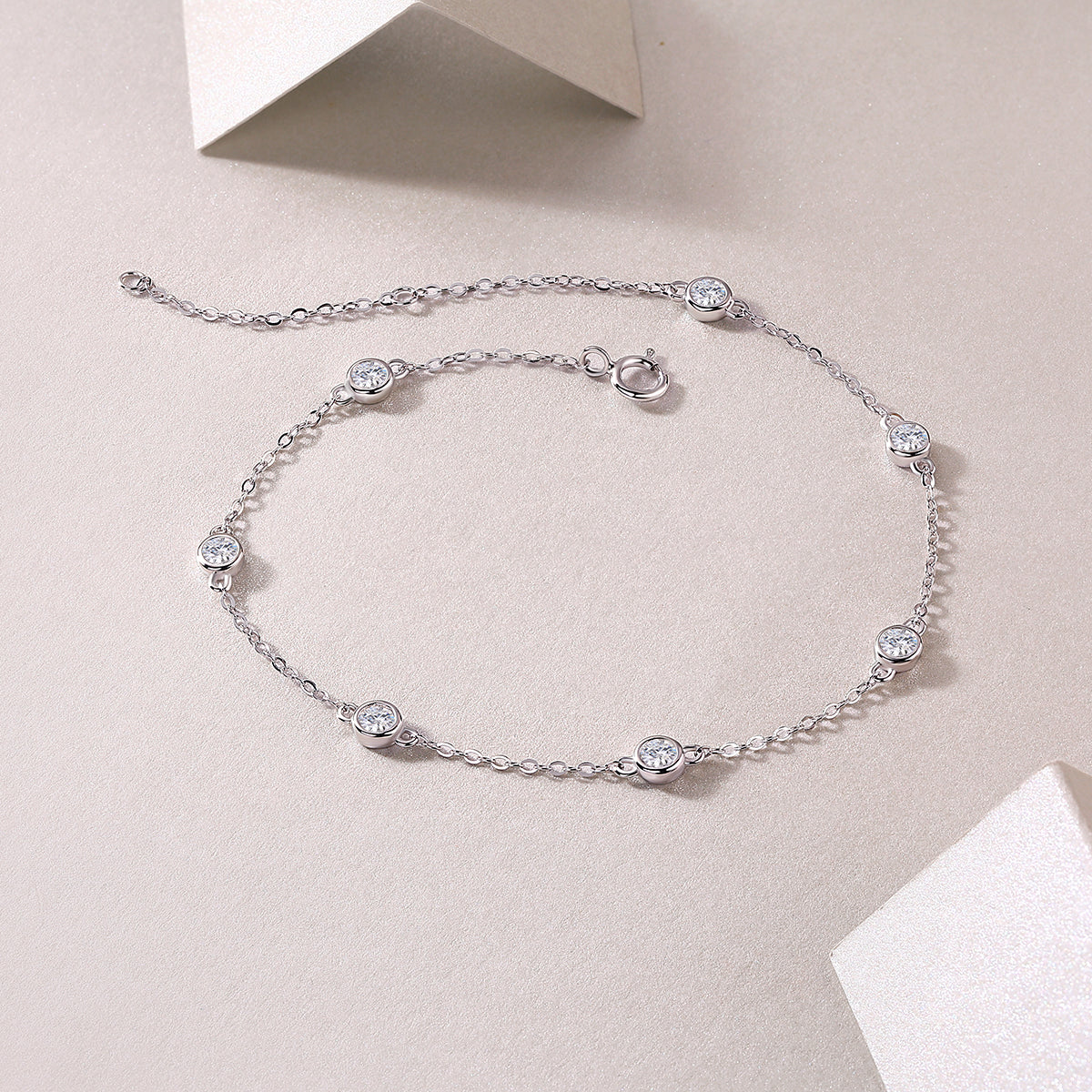 0.7 CT Round Cut Moissanite Dancing Bubble Bracelet in 18K White Gold Plated Sterling Silver#3