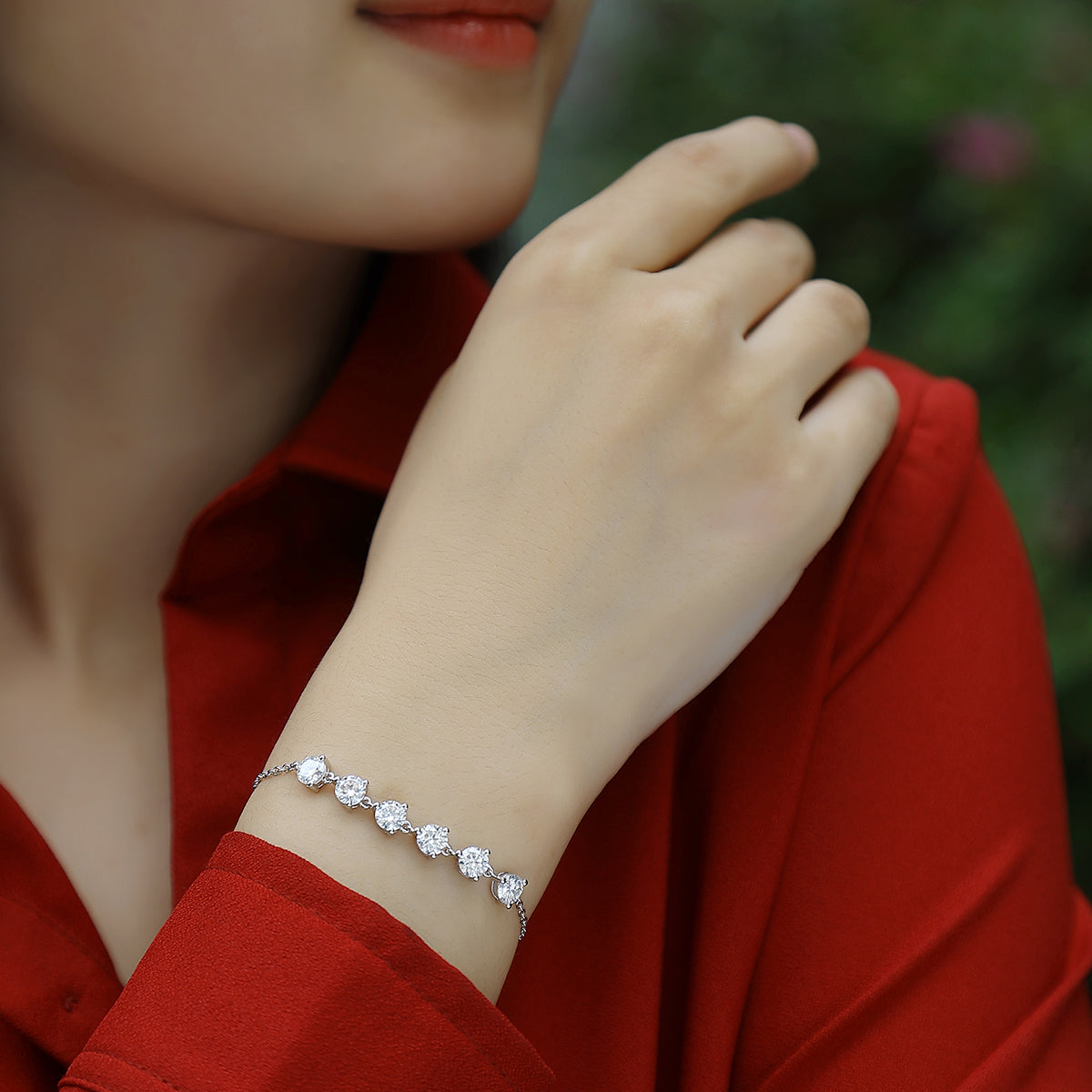 3.0 CT Round Cut Moissanite Adjustable Bracelet in 18K White Gold Plated Sterling Silver#4