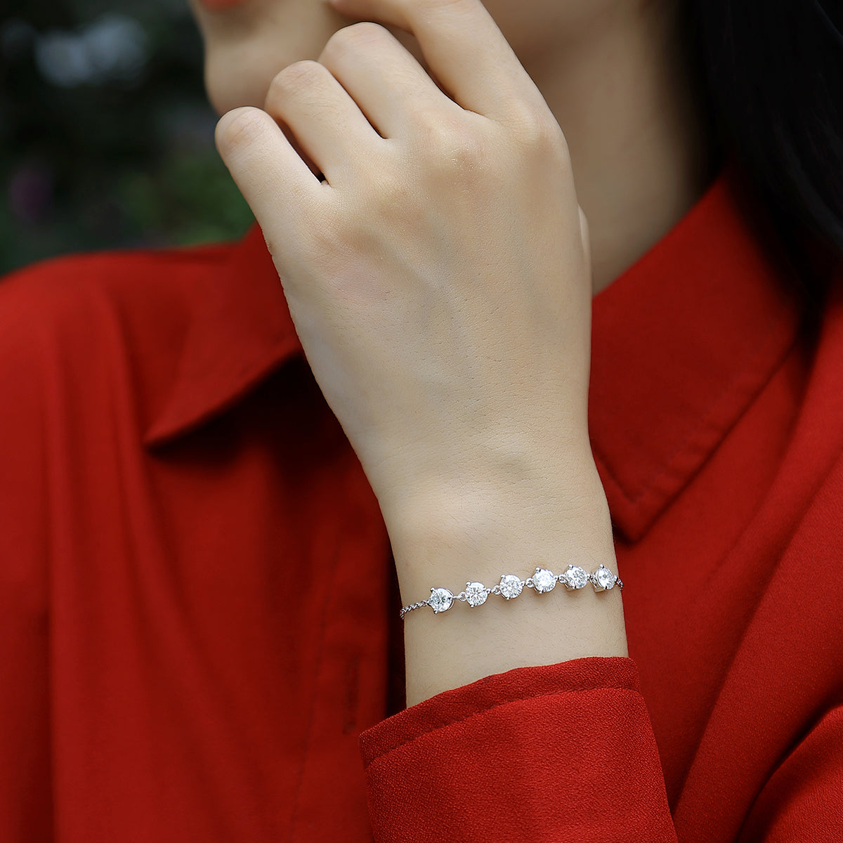 3.0 CT Round Cut Moissanite Adjustable Bracelet in 18K White Gold Plated Sterling Silver#5