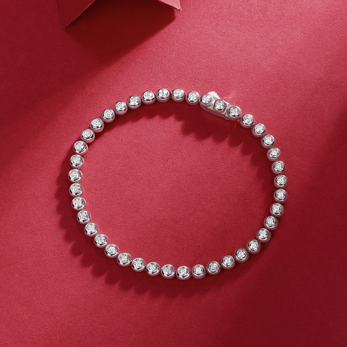 Bezel Set Round Cut Moissanite Tennis Bracelet (2.5mm Each) in 18K White Gold Plated Sterling Silver#3