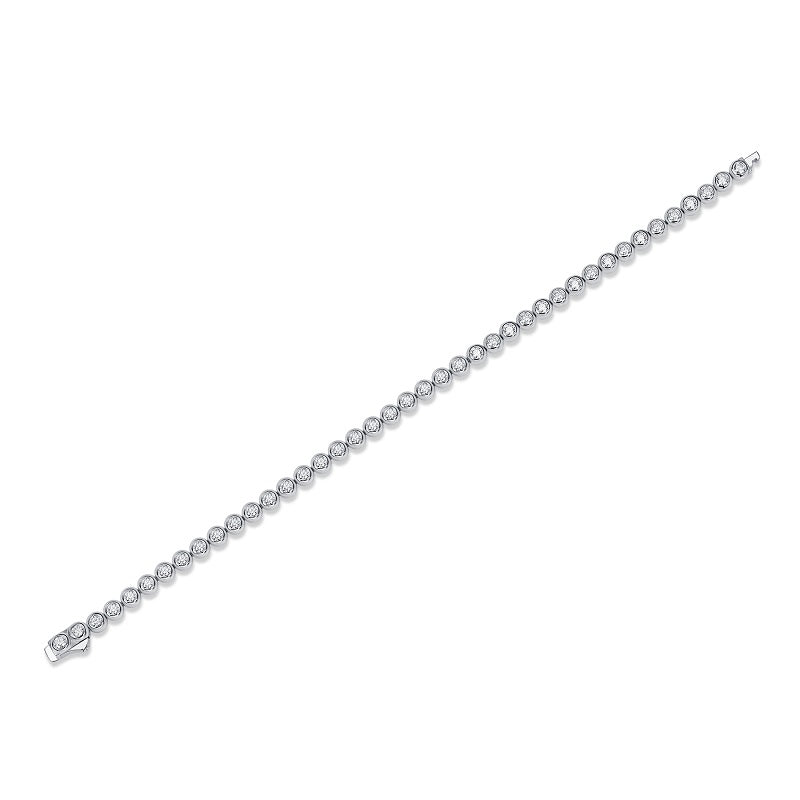 Bezel Set Round Cut Moissanite Tennis Bracelet (2.5mm Each) in 18K White Gold Plated Sterling Silver#1