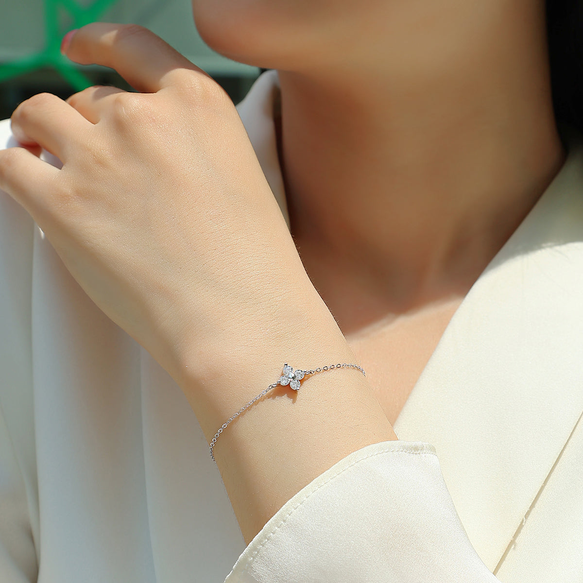 0.4 CT Moissanite Clover Bracelet in 18K White Gold Plated Sterling Silver#4
