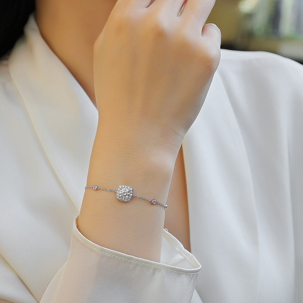 1.0 CT Round Cut Moissanite Bracelet in 18K White Gold Plated Sterling Silver#5