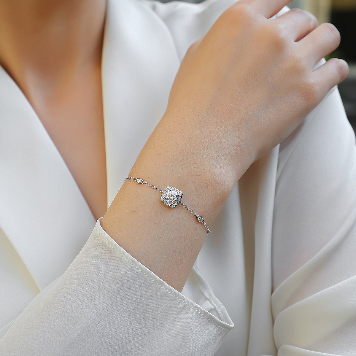 1.0 CT Round Cut Moissanite Bracelet in 18K White Gold Plated Sterling Silver#4