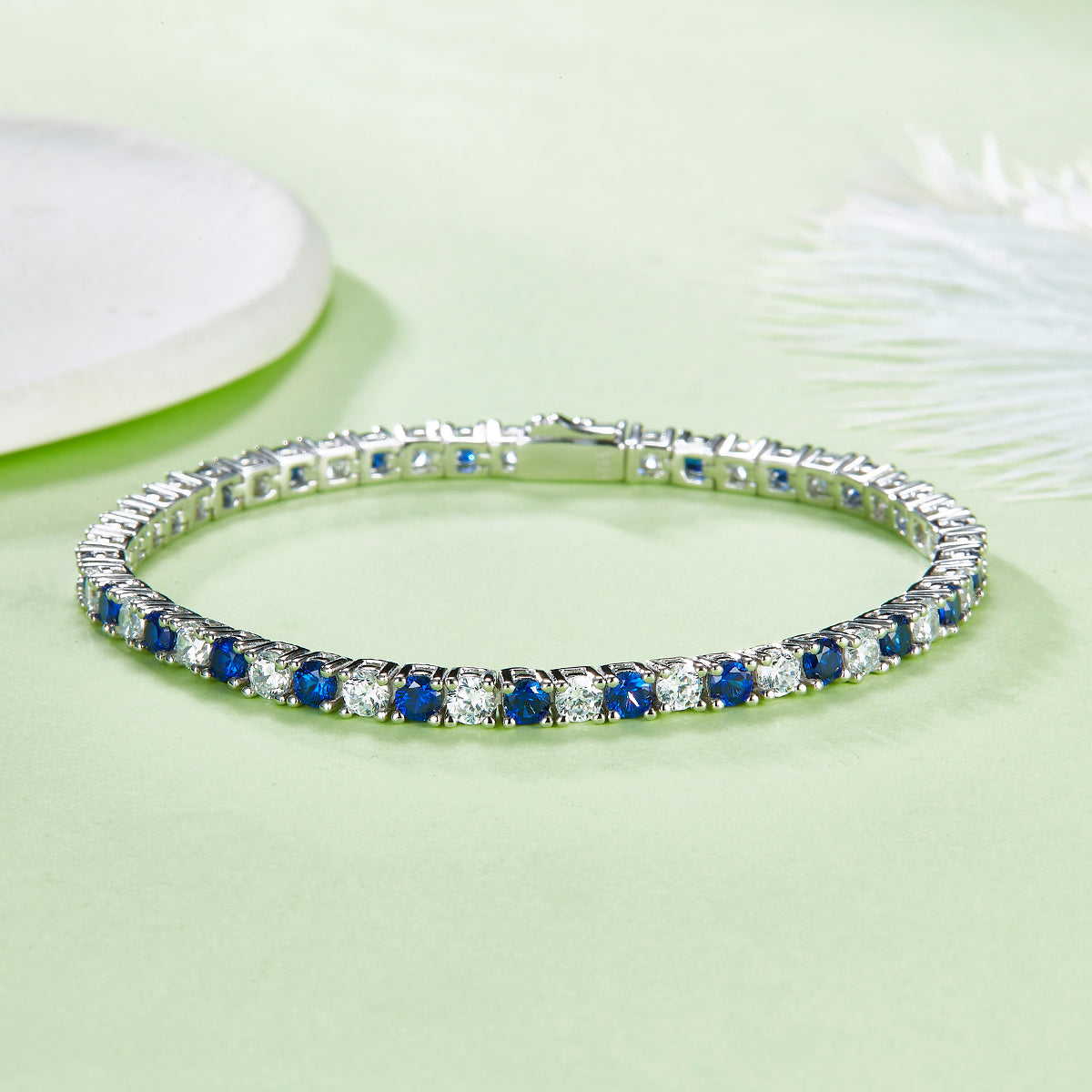 3.0mm Each Round Cut Lab-Grown Colored Gemstone Tennis Bracelet in 18K White Gold Plated Sterling Silver#6
