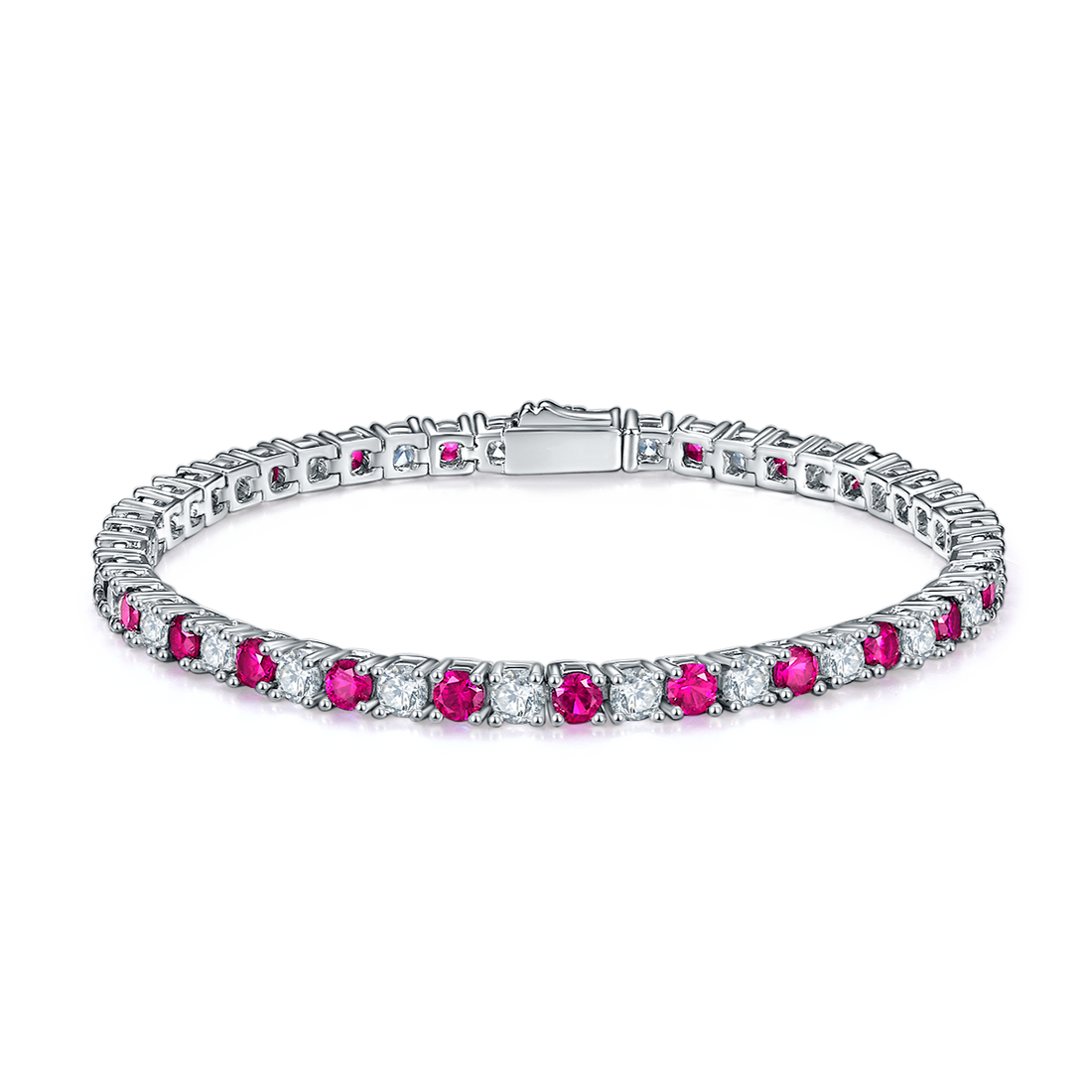 3.0mm Each Round Cut Lab-Grown Colored Gemstone Tennis Bracelet in 18K White Gold Plated Sterling Silver#0