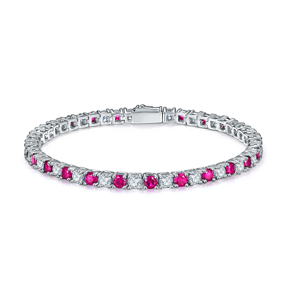 3.0mm Each Round Cut Lab-Grown Colored Gemstone Tennis Bracelet in 18K White Gold Plated Sterling Silver#0
