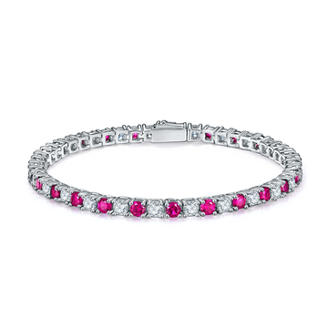 3.0mm Each Round Cut Lab-Grown Colored Gemstone Tennis Bracelet in 18K White Gold Plated Sterling Silver#0