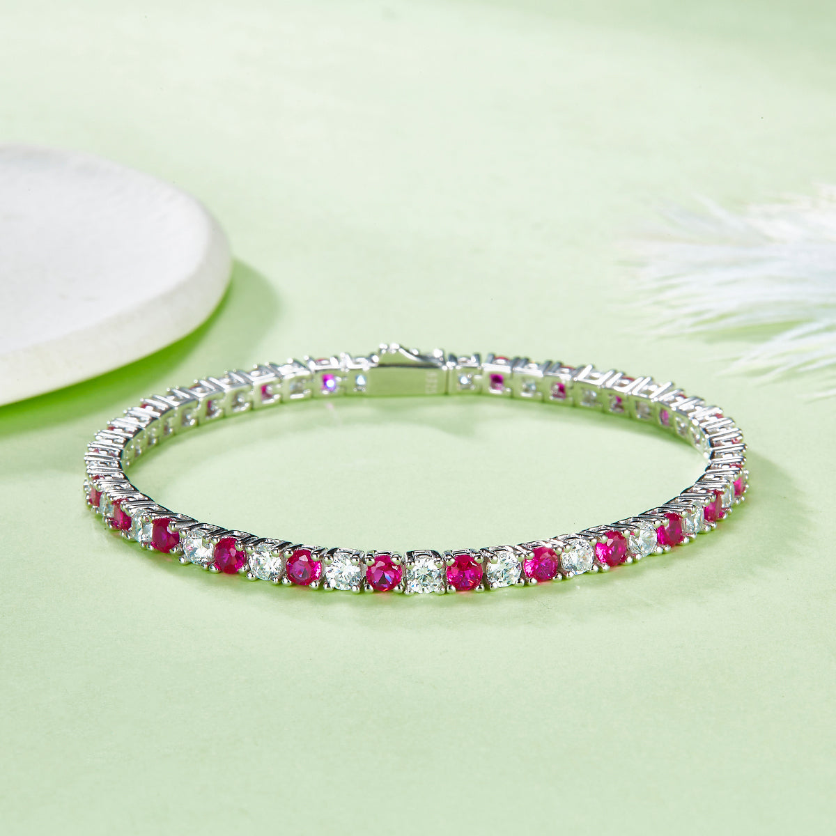 3.0mm Each Round Cut Lab-Grown Colored Gemstone Tennis Bracelet in 18K White Gold Plated Sterling Silver#5