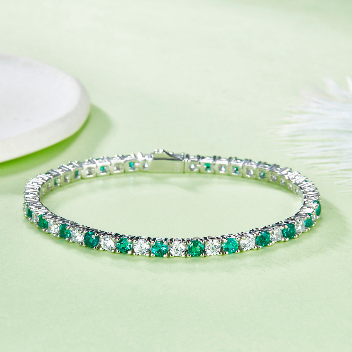 3.0mm Each Round Cut Lab-Grown Colored Gemstone Tennis Bracelet in 18K White Gold Plated Sterling Silver#4