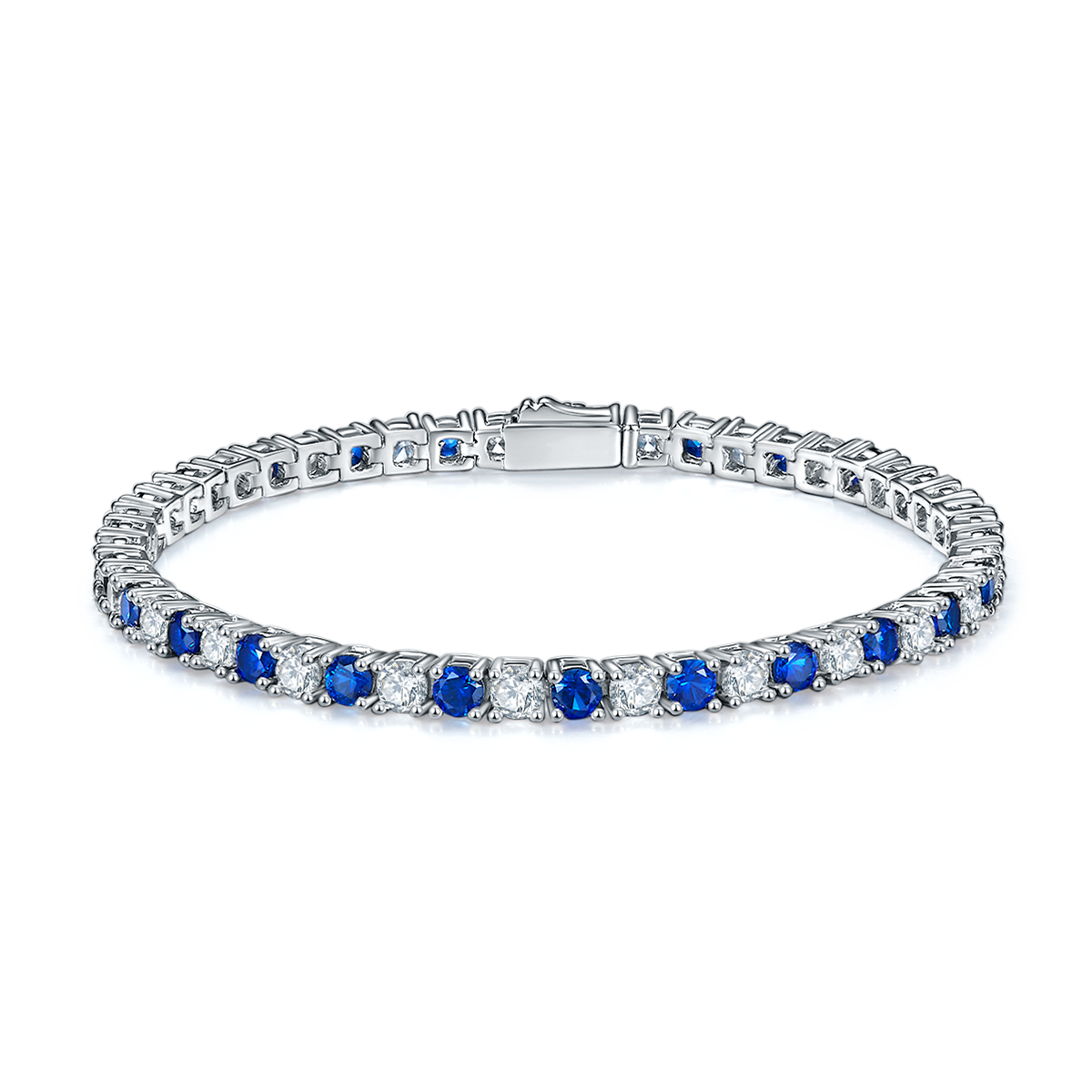 3.0mm Each Round Cut Lab-Grown Colored Gemstone Tennis Bracelet in 18K White Gold Plated Sterling Silver#1