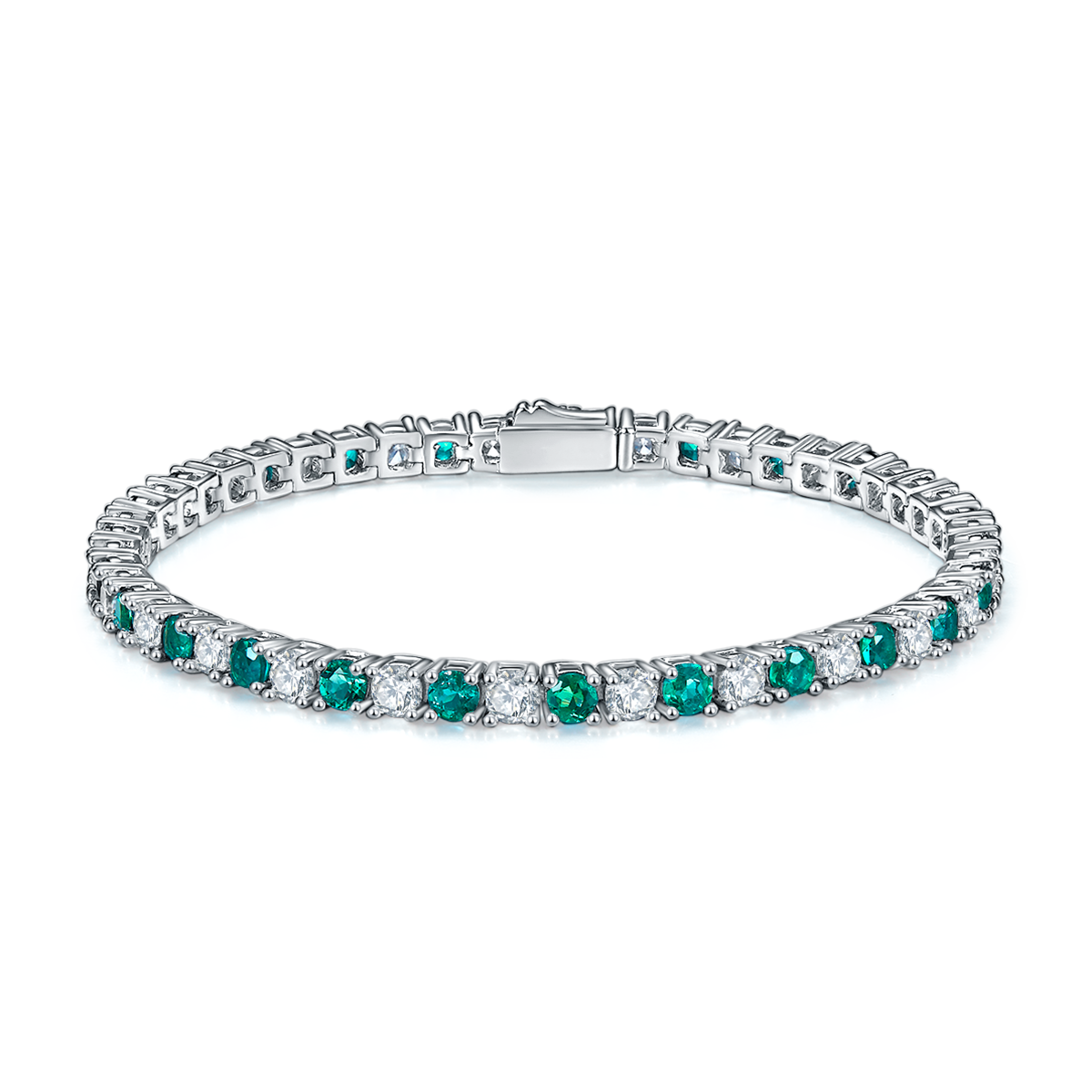 3.0mm Each Round Cut Lab-Grown Colored Gemstone Tennis Bracelet in 18K White Gold Plated Sterling Silver#2