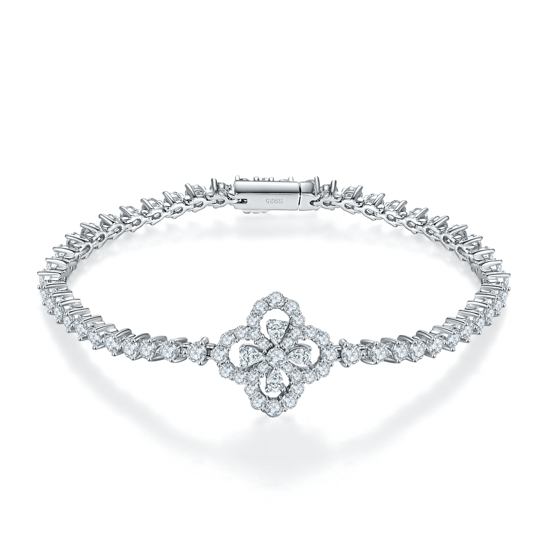 4.2 CT Moissanite Lucky Clover Bracelet in 18K White Gold Plated Sterling Silver#0