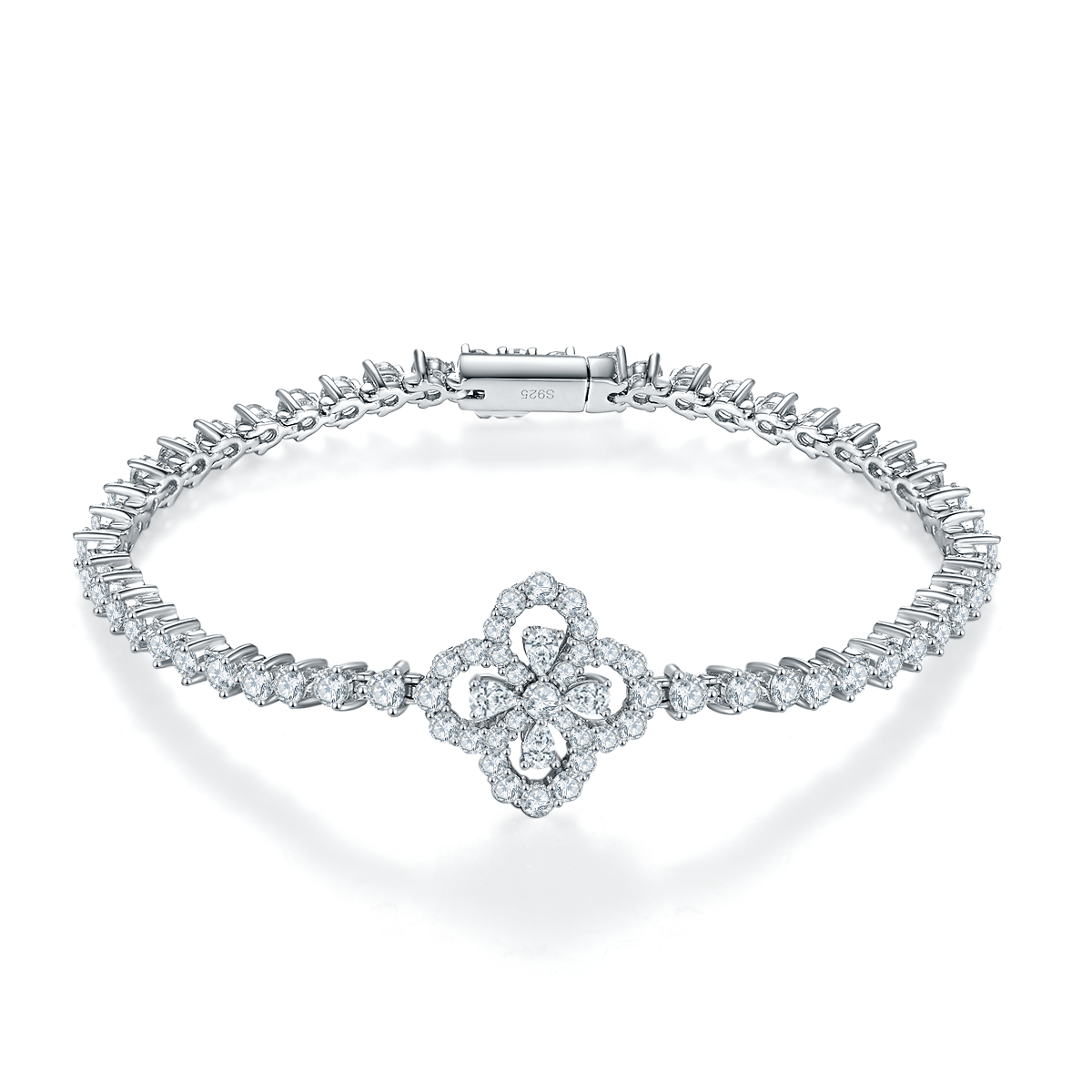 4.2 CT Moissanite Lucky Clover Bracelet in 18K White Gold Plated Sterling Silver#0