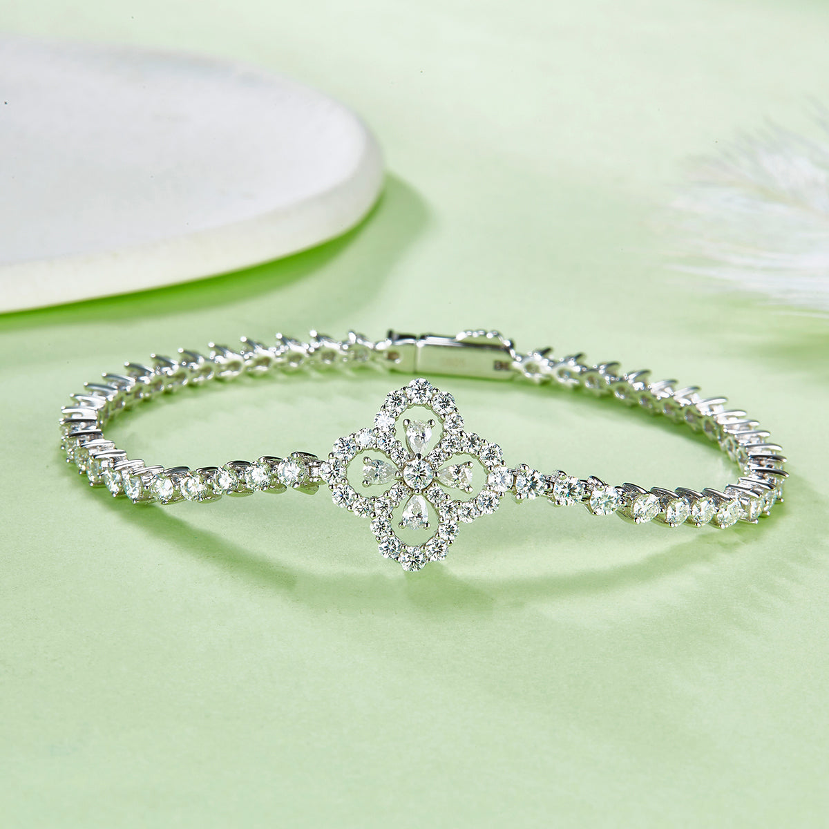 4.2 CT Moissanite Lucky Clover Bracelet in 18K White Gold Plated Sterling Silver#1