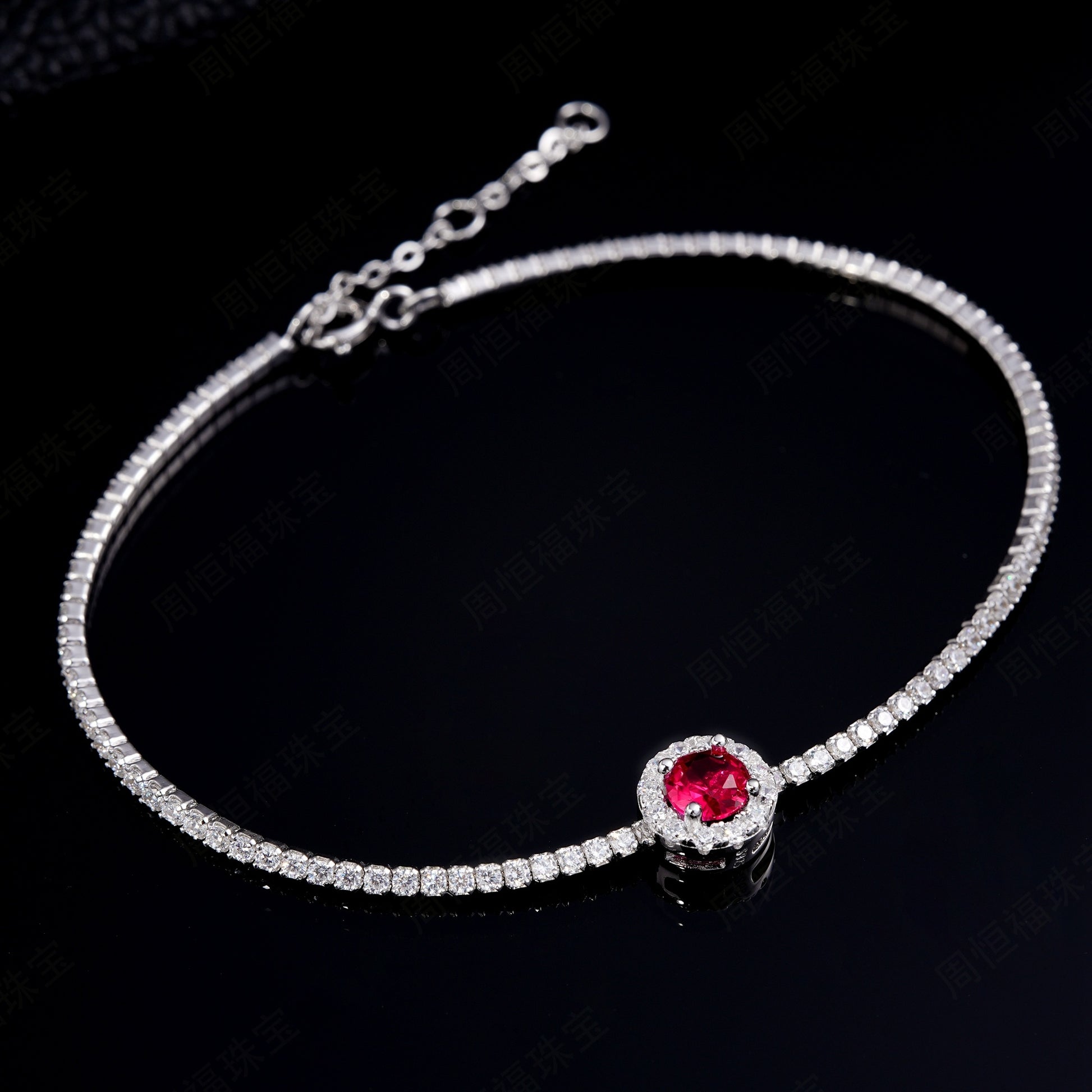 5.0mm Main Stone Round Cut Lab-Grown Colored Gemstone Bracelet in 18K White Gold Plated Sterling Silver#5