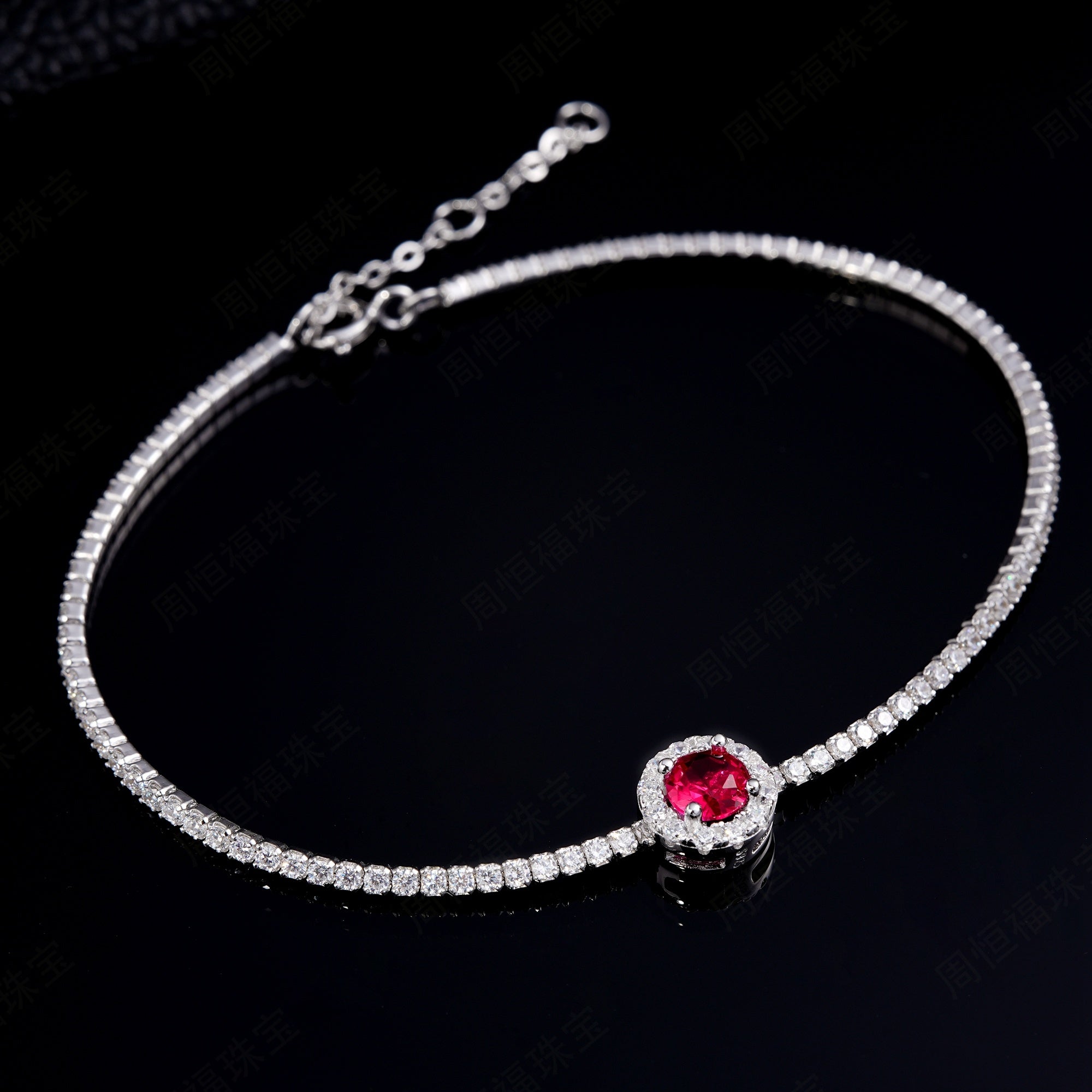 5.0mm Main Stone Round Cut Lab-Grown Colored Gemstone Bracelet in 18K White Gold Plated Sterling Silver#5